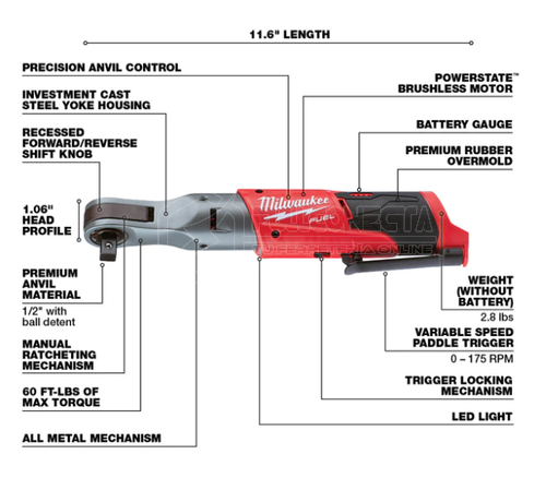 Chicharra 1/2" M12 FUEL™ Milwaukee 2558-20 (solo herramienta) - Imagen 3