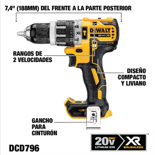 Pack Dewalt Taladro Percutor DCD796P1 20V - Imagen 3