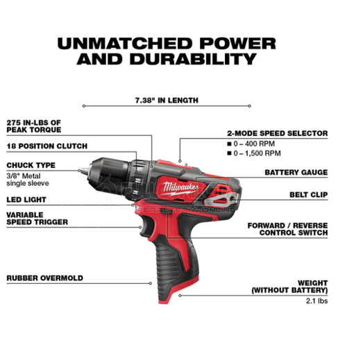 Taladro/atornillador de 3/8” (10 mm) M12™ Milwaukee 2407-20 (solo herramienta) - Imagen 3