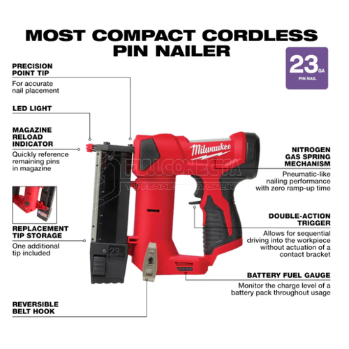 Clavadora calibre 23 gauge M12 FUEL™ Milwaukee 2540-20 (solo herramienta) - Imagen 3