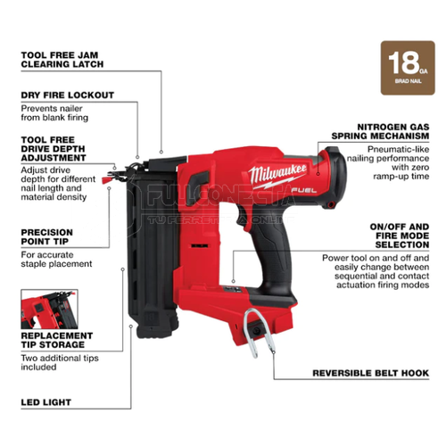Clavadora M18 FUEL™ calibre 18 GA Milwaukee 2746-20 (solo herramienta) - Imagen 7