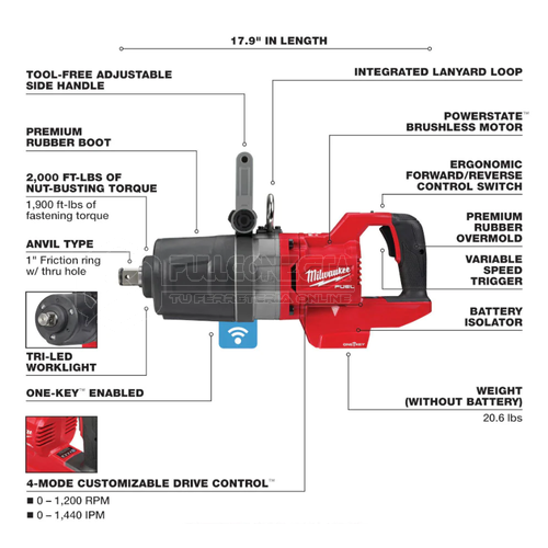 Llave de impacto 1” mango en D M18 FUEL™ con ONE-KEY Milwaukee 2868-20 (solo herramienta) - Imagen 4