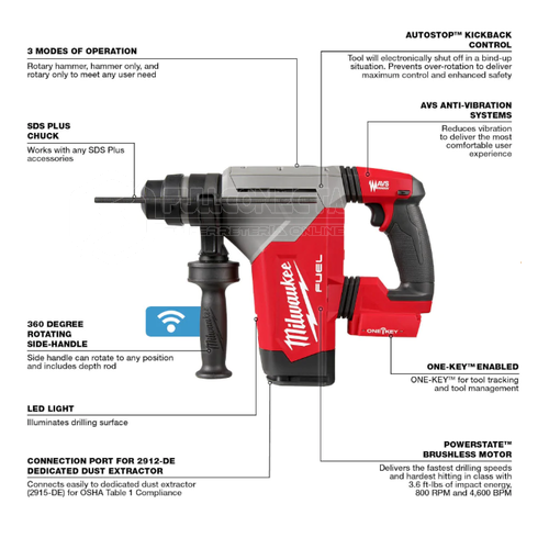 Rotomartillo M18 FUEL™ SDS PLUS 28 mm con ONE-KEY™ Milwaukee 2915-20 (solo herramienta) - Imagen 3