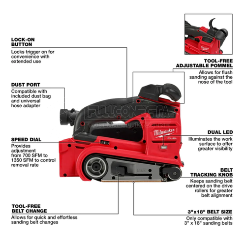 Lijadora de banda M18 FUEL™ Milwaukee 2832-20 (solo herramienta) - Imagen 3