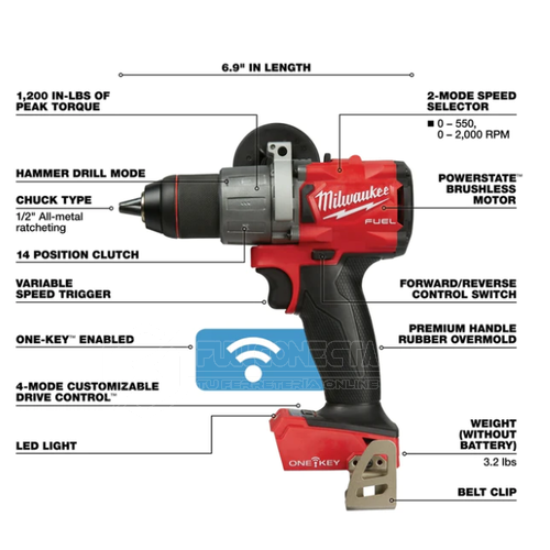 Taladro percutor de ½” M18 FUEL™ con ONE-KEY™ Milwaukee 2806-20 (solo herramienta) - Imagen 3