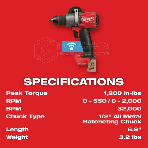 Taladro percutor de ½” M18 FUEL™ con ONE-KEY™ Milwaukee 2806-20 (solo herramienta) - Imagen 6