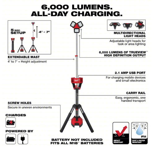 Torre de iluminación LED M18™ ROCKET™ Milwaukee 2136-20 (solo herramienta) - Imagen 5