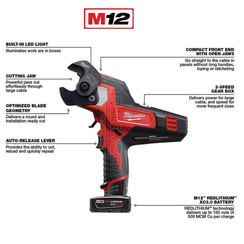 Cortadora de cable M12™ 600 MCM Cu y 750 MCM Al Milwaukee 2472-20 (solo herramienta) - Imagen 3