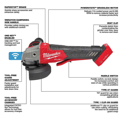 Esmeril Angular M18 FUEL™ de 4-1/2″ a 5″ Milwaukee 2882-20 (solo herramienta) - Imagen 4