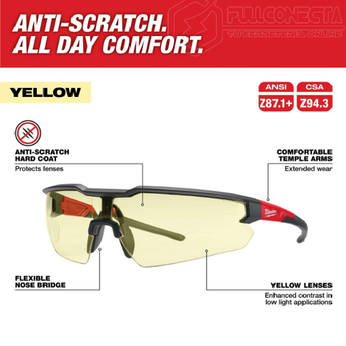 Lentes de seguridad anti rayas color amarillo Milwaukee 48-73-2100 - Imagen 4