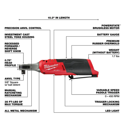 Chicharra 3/8″ de alta velocidad M12 FUEL™ Milwaukee 2567-20 (solo herramienta) - Imagen 2