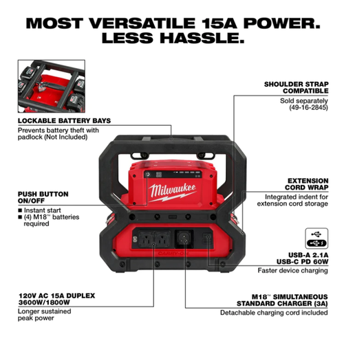 Fuente de alimentación M18 3.600 Wp/1.800W Milwaukee 2845-20 (solo herramienta) - Imagen 4