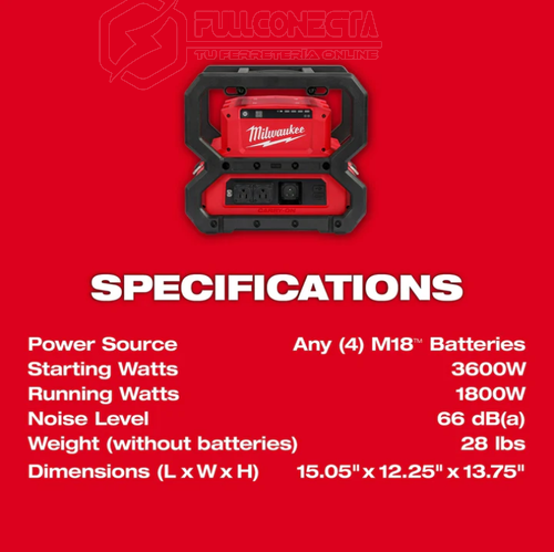 Fuente de alimentación M18 3.600 Wp/1.800W Milwaukee 2845-20 (solo herramienta) - Imagen 5