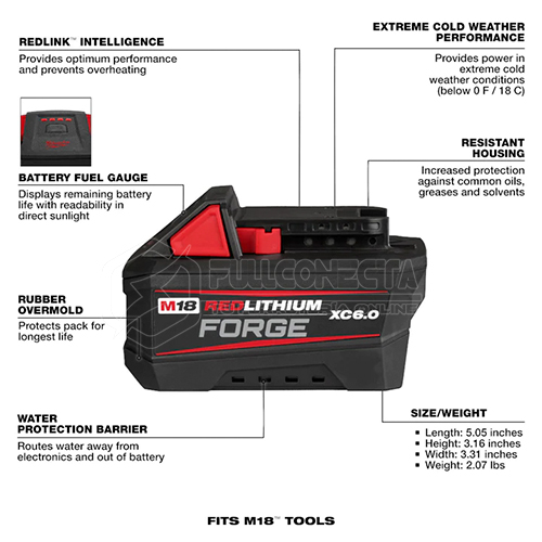Batería 6,0 Ah M18™ REDLITHIUM™ FORGE™ XC Milwaukee 48-11-1861 - Imagen 2