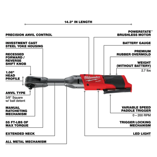 Chicharra 3/8″ de alcance extendido M12 FUEL™ Milwaukee 2560-20 (solo herramienta) - Imagen 2