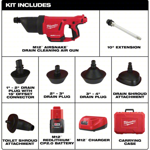 Kit pistola aire para drenaje M12™ Airsnake Milwaukee 2572B-21 - Imagen 2