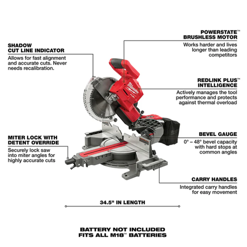 Sierra Ingleteadora Telescópica 10” M18 FUEL™ Milwaukee 2734-20 (solo herramienta) - Imagen 2