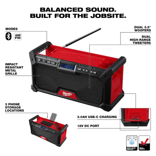 Parlante radio M18™ Bluetooth® AM/FM Milwaukee 2952-20 (solo radio) - Imagen 3