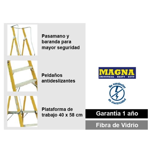 Escalera de fibra de vidrio plataforma 6 peldaños con baranda doble EFP-06 - Imagen 3