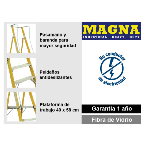 Escalera de fibra de vidrio plataforma 8 peldaños con baranda doble EFP-08 - Imagen 3
