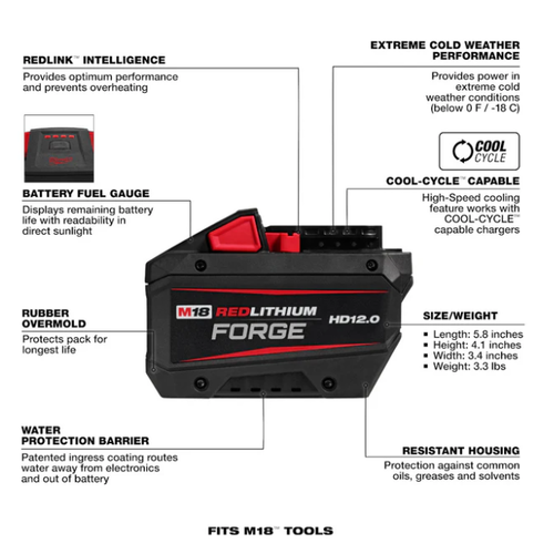 Batería 12,0 Ah M18™ REDLITHIUM™ FORGE™ XC Milwaukee 48-11-1813 - Imagen 2