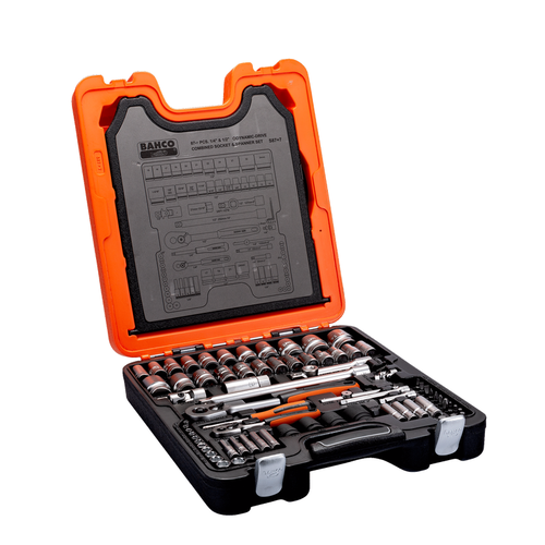 Juego de dados y llaves 1/4" y 1/2" 94 pzas BAHCO S87+7 - Imagen 2