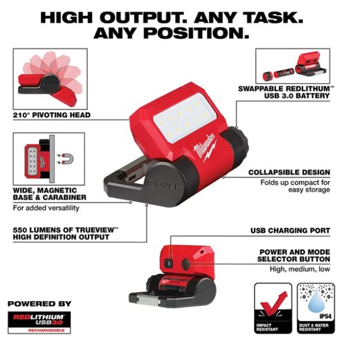 Luminaria pivotante recargable REDLITHIUM™ USB ROVER™ Milwaukee 2114-21 - Imagen 3