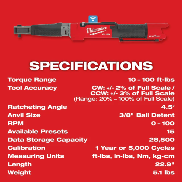 Chicharra dinamométrica digital M12 FUEL™ de 3/8" con ONE-KEY™ Milwaukee 2465-20 (solo herramienta) - Imagen 8