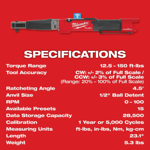 Chicharra dinamométrica digital M12 FUEL™ de 1/2″ con ONE-KEY™ Milwaukee 2466-20 (solo herramienta) - Imagen 10