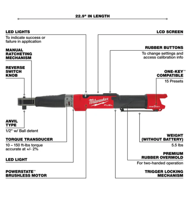 Chicharra dinamométrica digital M12 FUEL™ de 1/2″ con ONE-KEY™ Milwaukee 2466-20 (solo herramienta) - Imagen 6