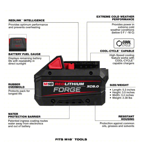 Batería 8,0 Ah M18™ REDLITHIUM™ FORGE™ XC Milwaukee 48-11-1881 - Imagen 2