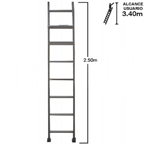 Escalera recta simple aluminio 2,44m 8 peldaños Cuprum - Imagen 2