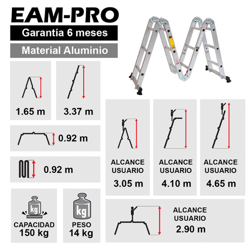 Escalera aluminio multipropósito 12 peldaños 150 kg - Imagen 6