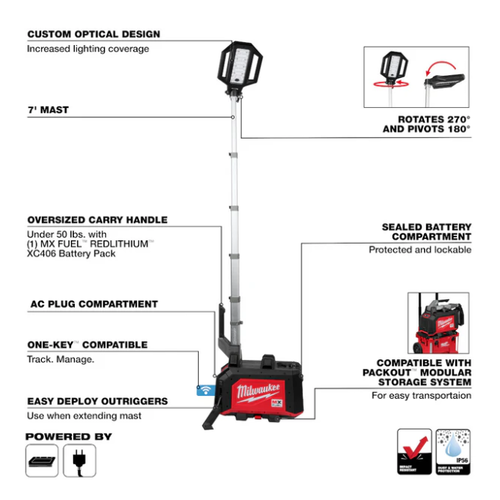 Kit de torre de iluminación MX FUEL™ ROCKET™ Milwaukee MXF040-1XC - Imagen 4